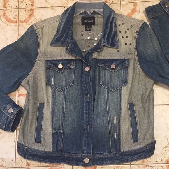 DKNY Jeans jacket two tone denim - Picture 2 of 8
